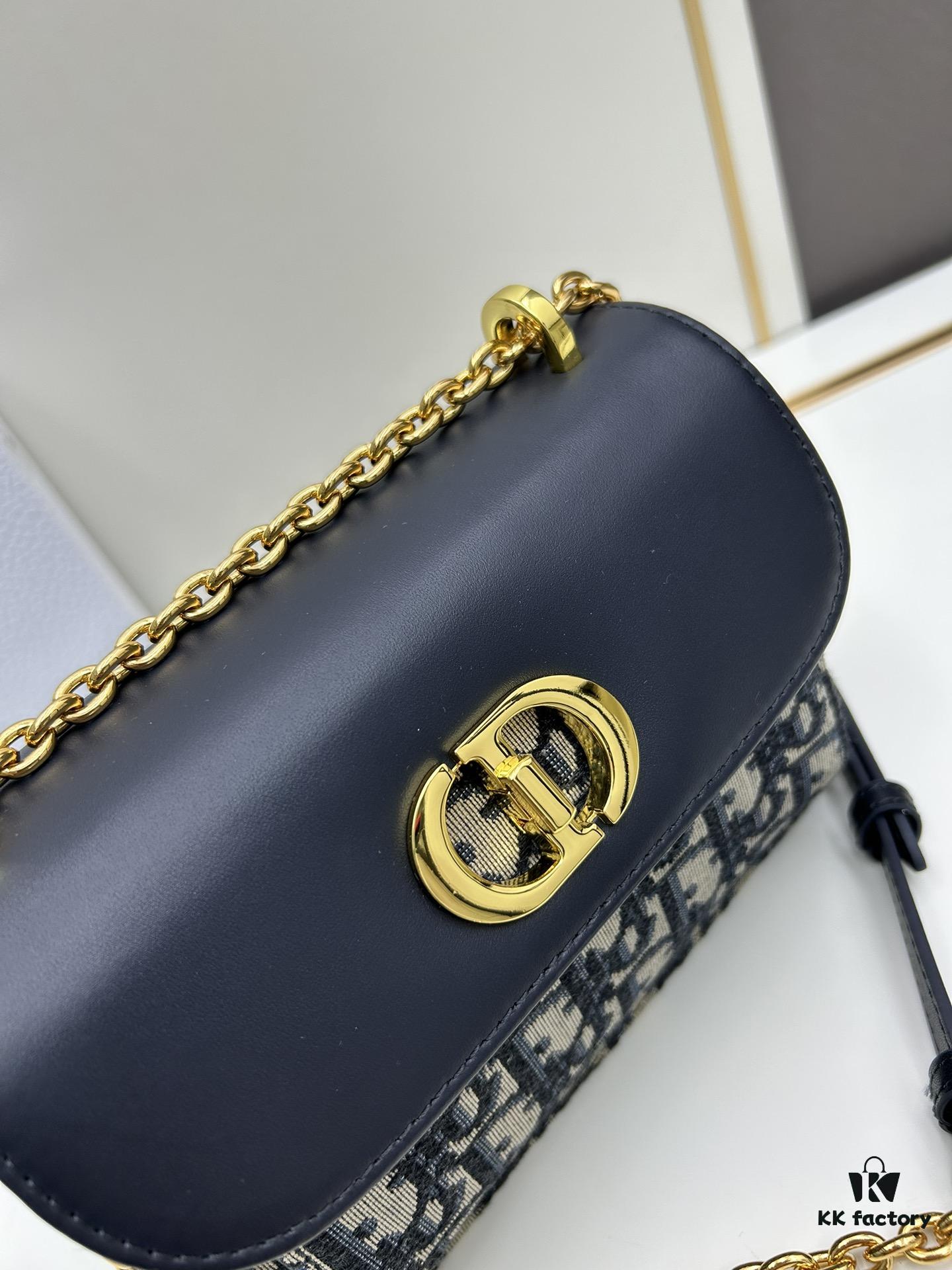 6930a3a66e68136f4d9abdec DIOR 30 Montaigne Avenue East-West Chain Handbag in Blue Oblique Canvas with Leather Trim