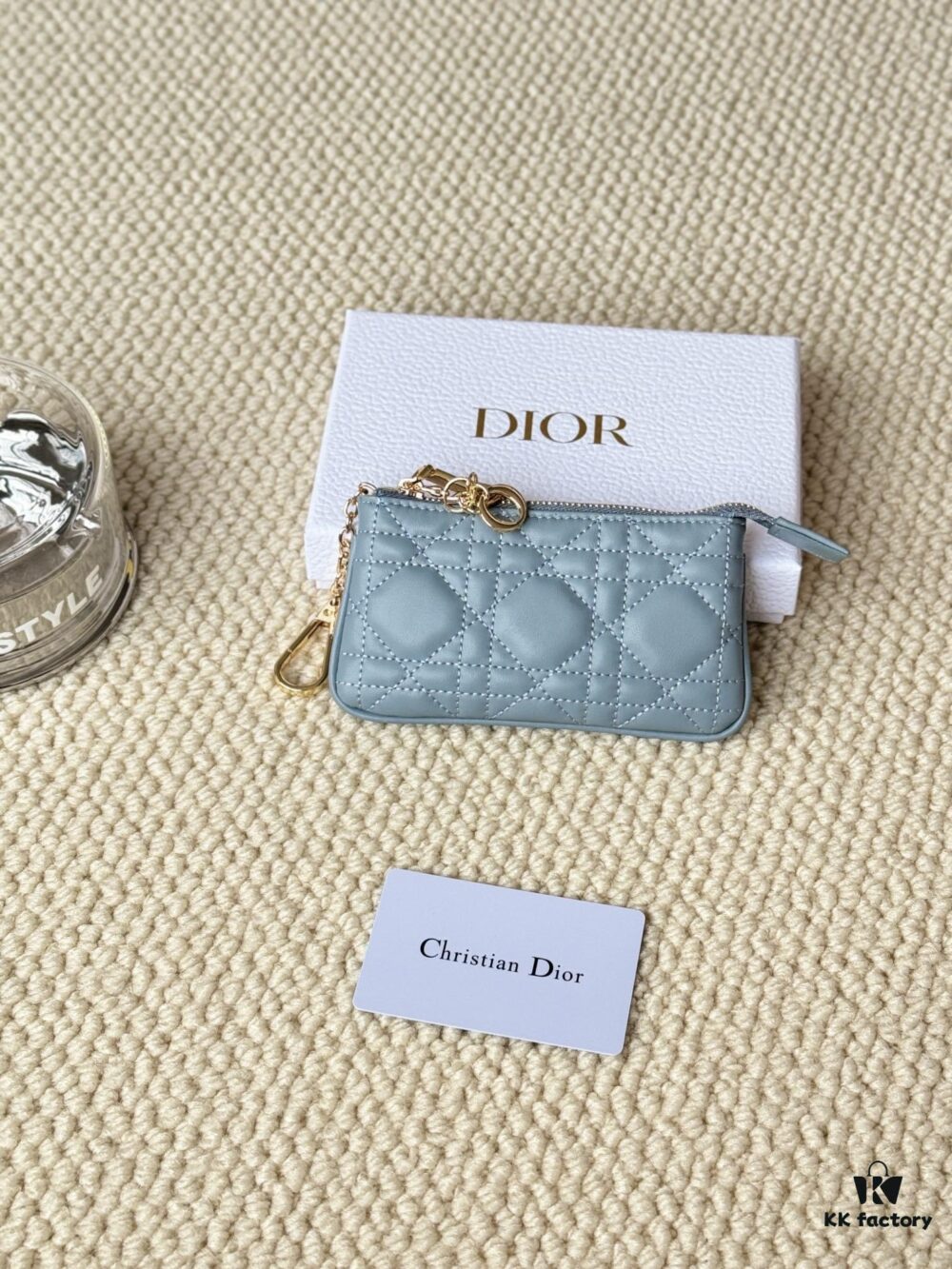 Mini Zip Pouch and Keychain Made of Lambskin, Dior Caro Card Holder