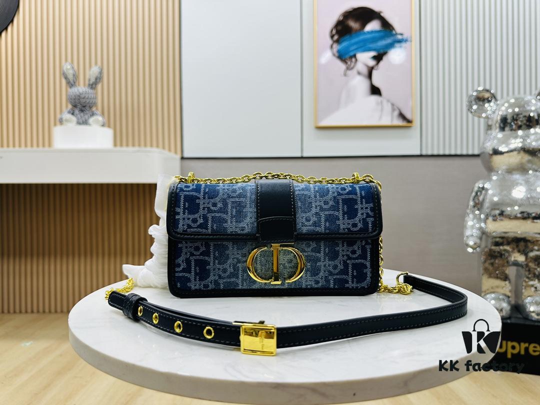 6930a4196e68136f4d9abed3 30 Montaigne East-West Chain Bag in Blue Denim Dior Oblique Jacquard