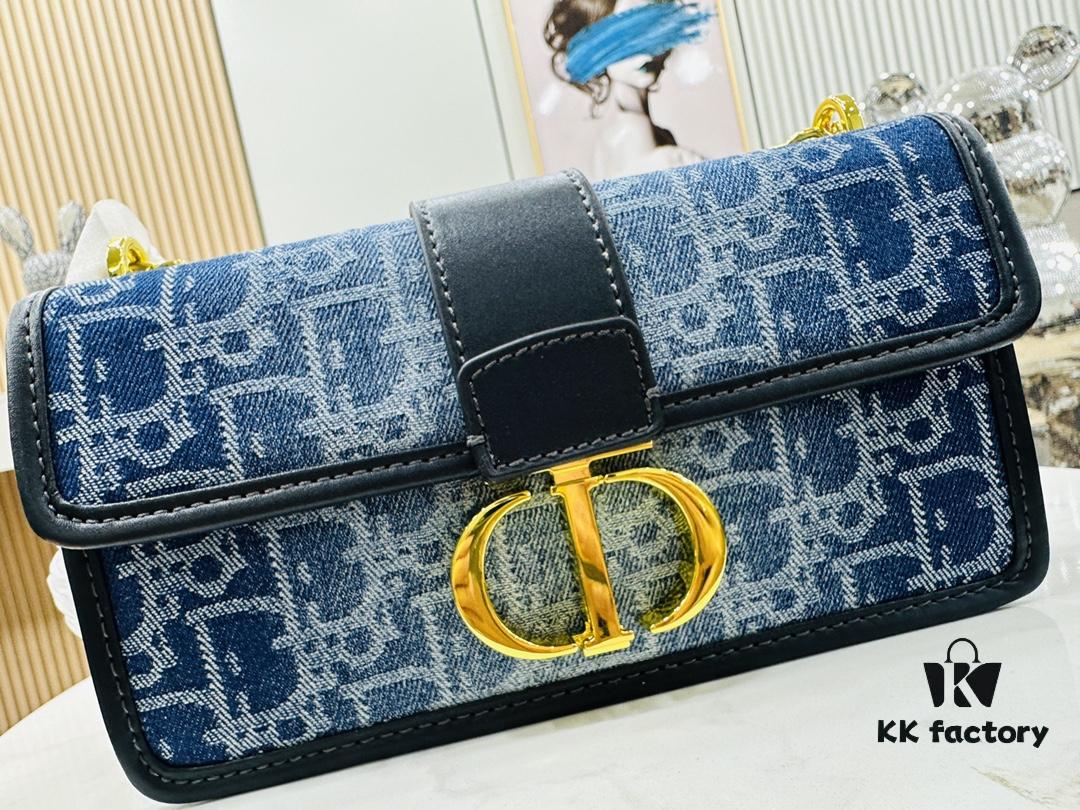 6930a41e6e68136f4d9abedc 30 Montaigne East-West Chain Bag in Blue Denim Dior Oblique Jacquard