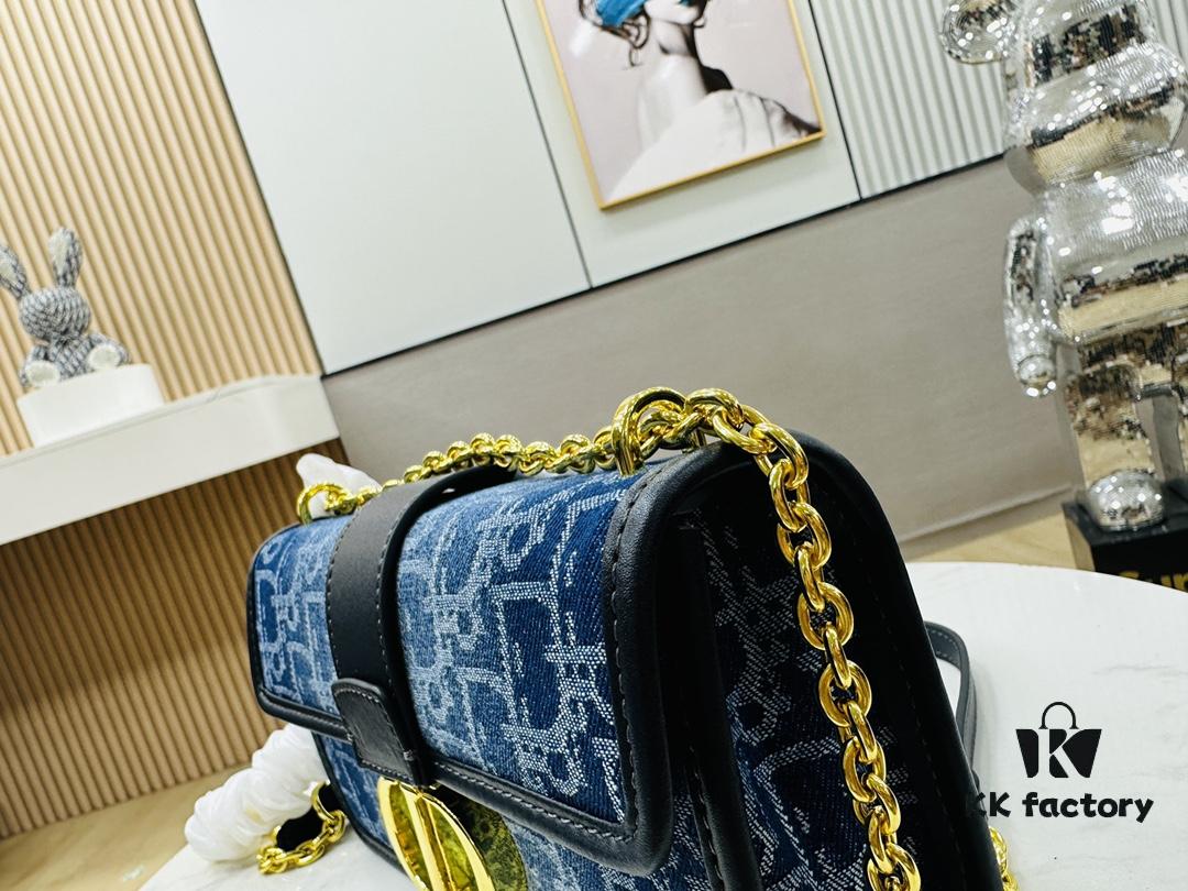 6930a41e6e68136f4d9abedd 30 Montaigne East-West Chain Bag in Blue Denim Dior Oblique Jacquard