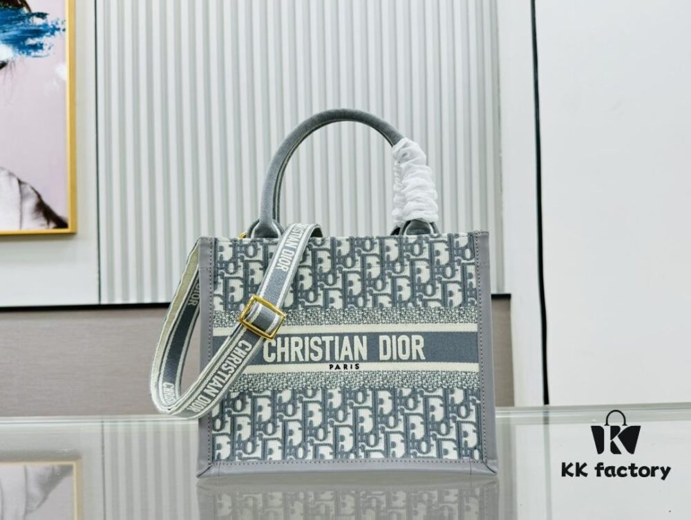 6930a4336e68136f4d9abf0e Gray D Leather Trim Small DIOR Book Tote 24 Early Spring New Arrival