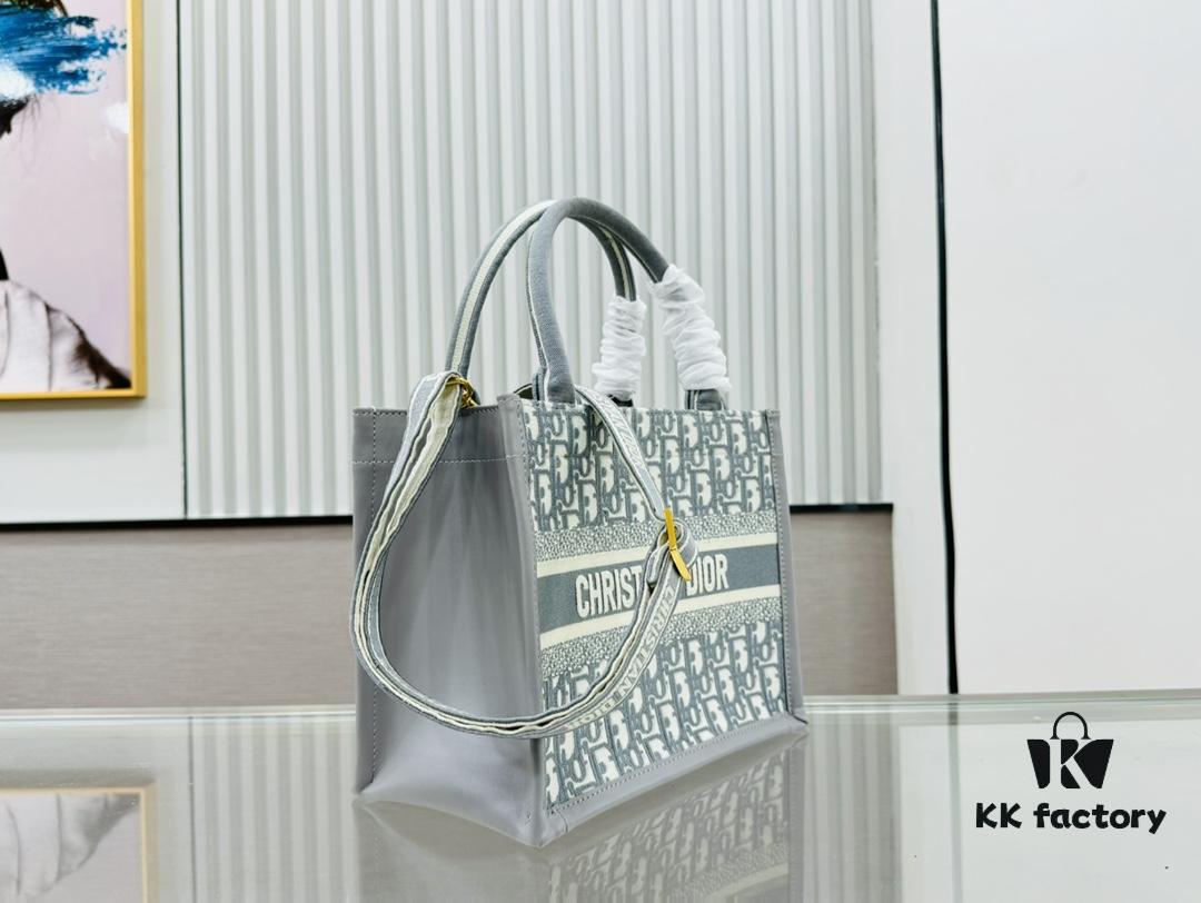6930a4346e68136f4d9abf11 Gray D Leather Trim Small DIOR Book Tote 24 Early Spring New Arrival