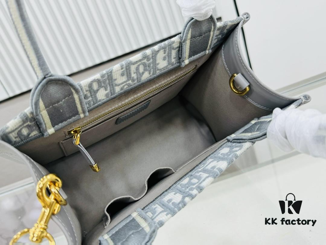 6930a4386e68136f4d9abf18 Gray D Leather Trim Small DIOR Book Tote 24 Early Spring New Arrival