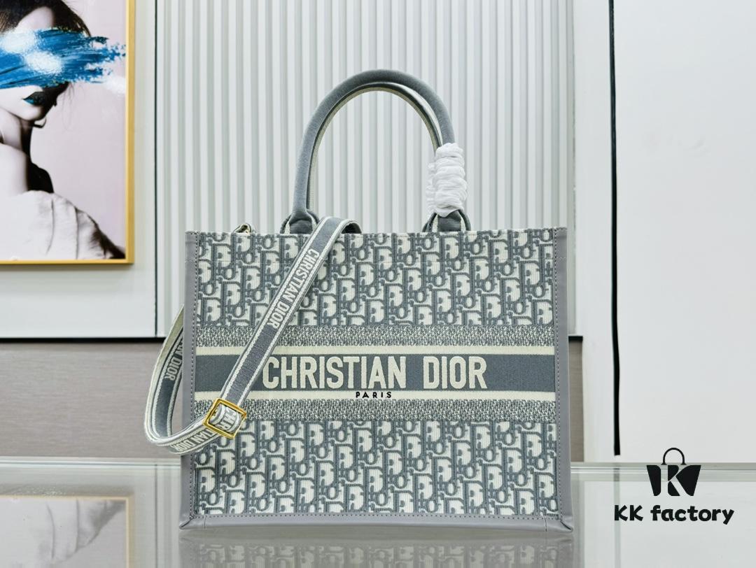Gray Dior Book Tote II Medium Size with Leather Trim