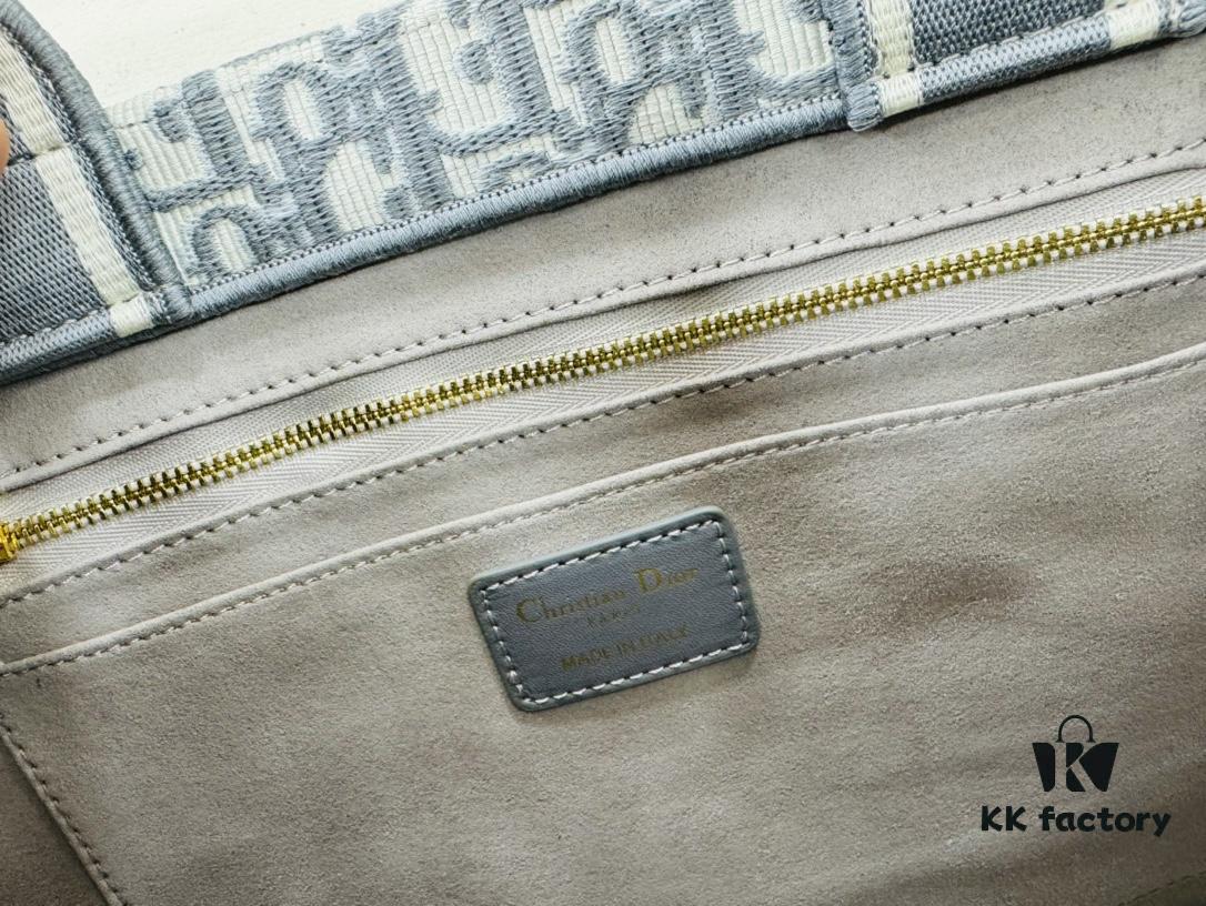Gray Dior Book Tote II Medium Size with Leather Trim