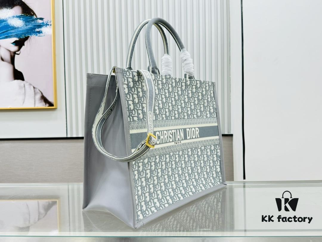 6930a43d6e68136f4d9abf24 Gray D Leather Trim Large Tote Bag DIOR Book Tote24 Spring Collection