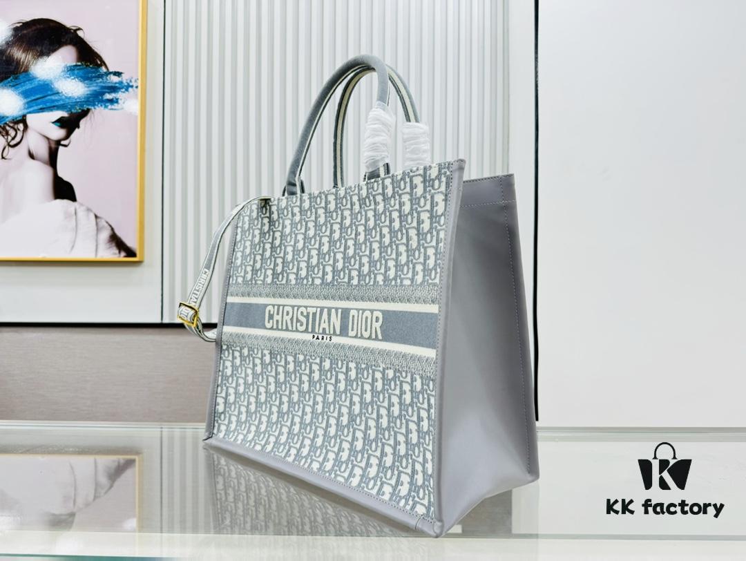 6930a43d6e68136f4d9abf25 Gray D Leather Trim Large Tote Bag DIOR Book Tote24 Spring Collection