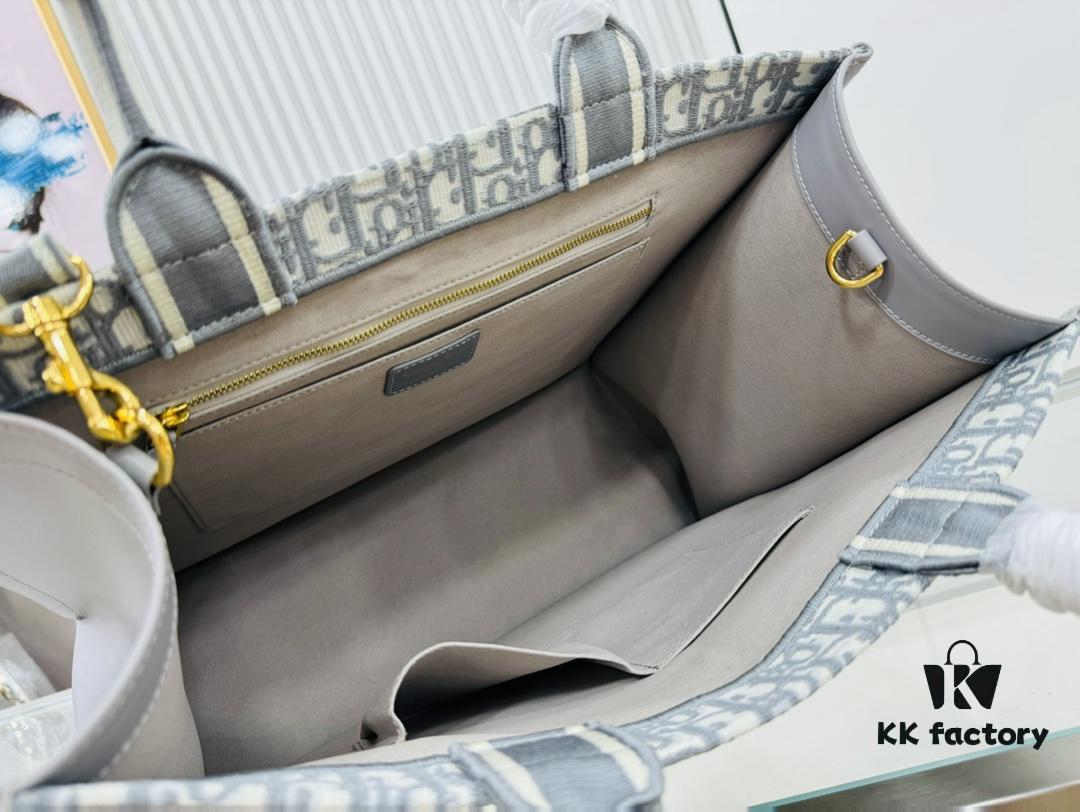 6930a43f6e68136f4d9abf2a Gray D Leather Trim Large Tote Bag DIOR Book Tote24 Spring Collection