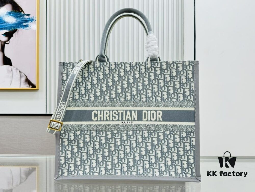6930a43f6e68136f4d9abf2d Gray D Leather Trim Large Tote Bag DIOR Book Tote24 Spring Collection