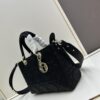 Large 29cm Dior Dior Caro Bag in Black Textured Calfskin with Cannage Stitching