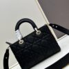 Large 29cm Dior Dior Caro Bag in Black Textured Calfskin with Cannage Stitching