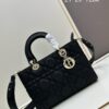 Large 29cm Dior Dior Caro Bag in Black Textured Calfskin with Cannage Stitching