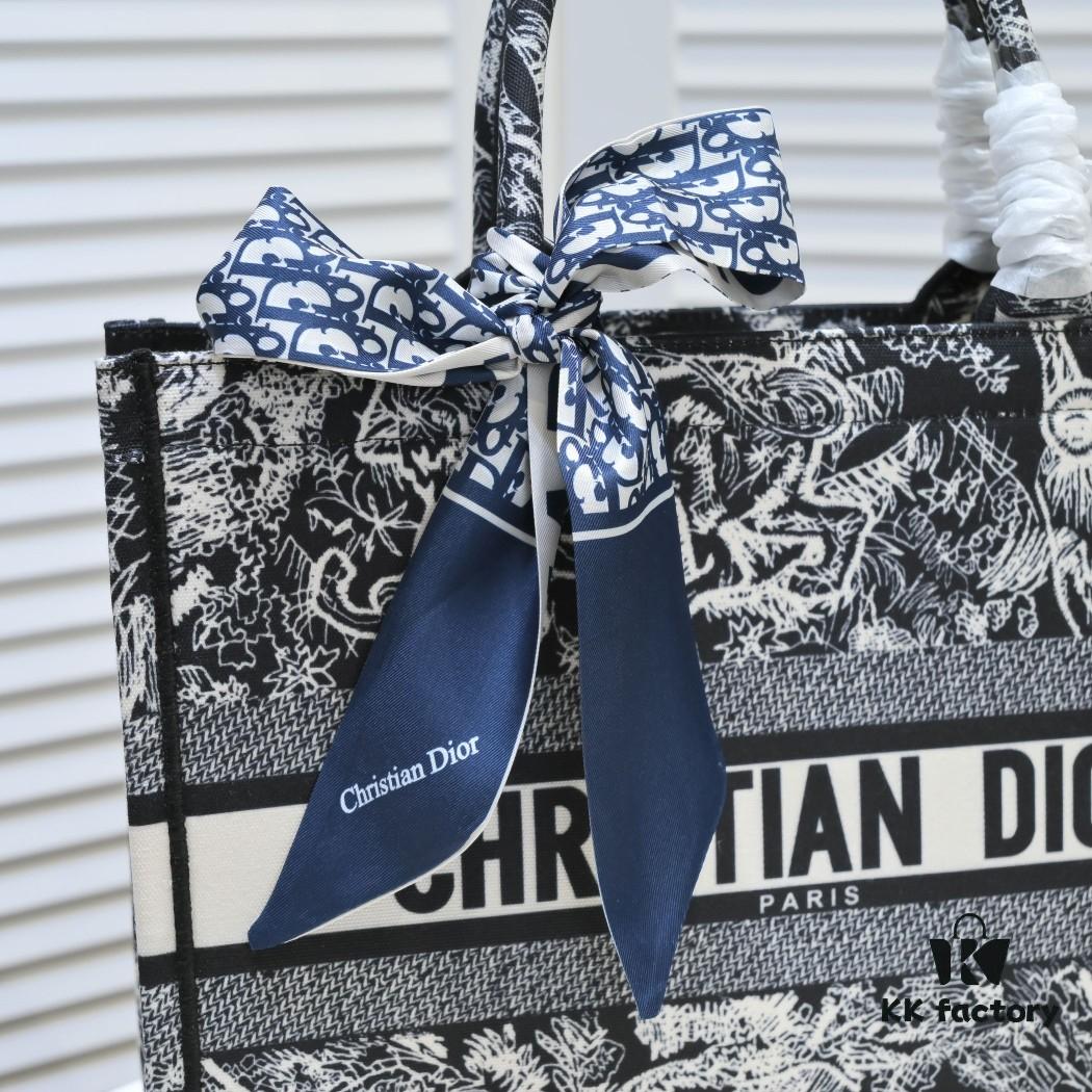 6930a5096e68136f4d9ac098 Dior Small Shopping Bag with Silk Scarf, Bound Edges, Model No. 8034, 36*27*16cm, Imported Fabric, Limited Edition, Celebrity Style
