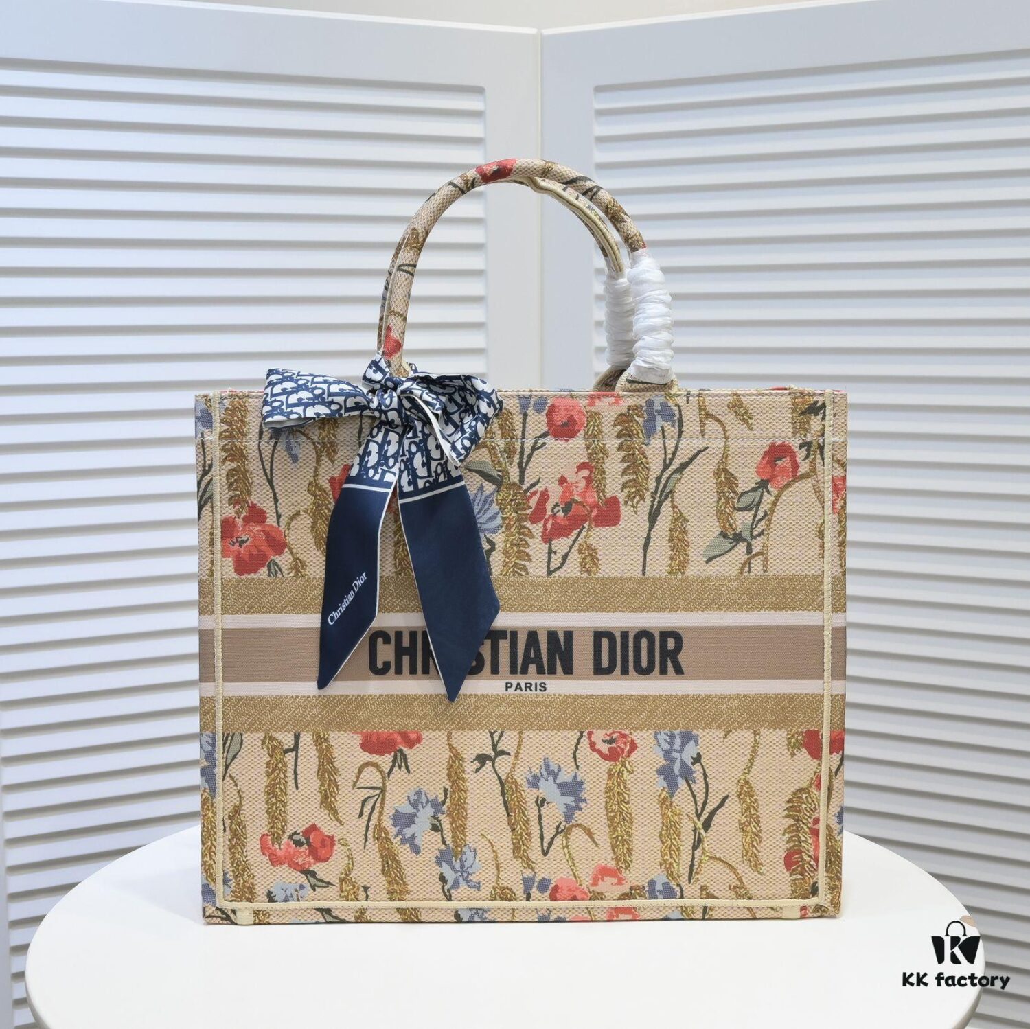 6930a5226e68136f4d9ac0be Large Dior Shopping Bag with Embroidery and Stitched Edging - Includes Silk Scarf, Limited Edition, Celebrity Style