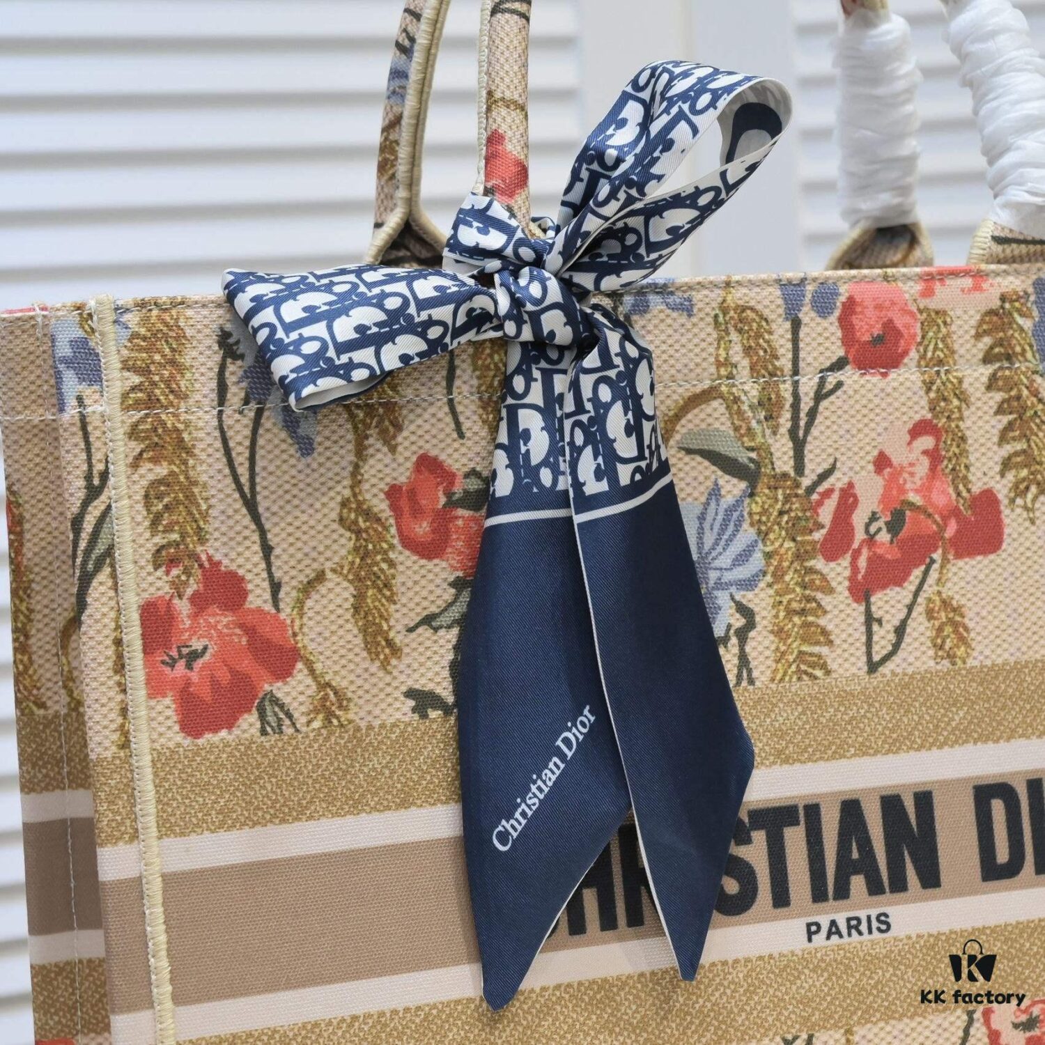 6930a5286e68136f4d9ac0c7 Large Dior Shopping Bag with Embroidery and Stitched Edging - Includes Silk Scarf, Limited Edition, Celebrity Style