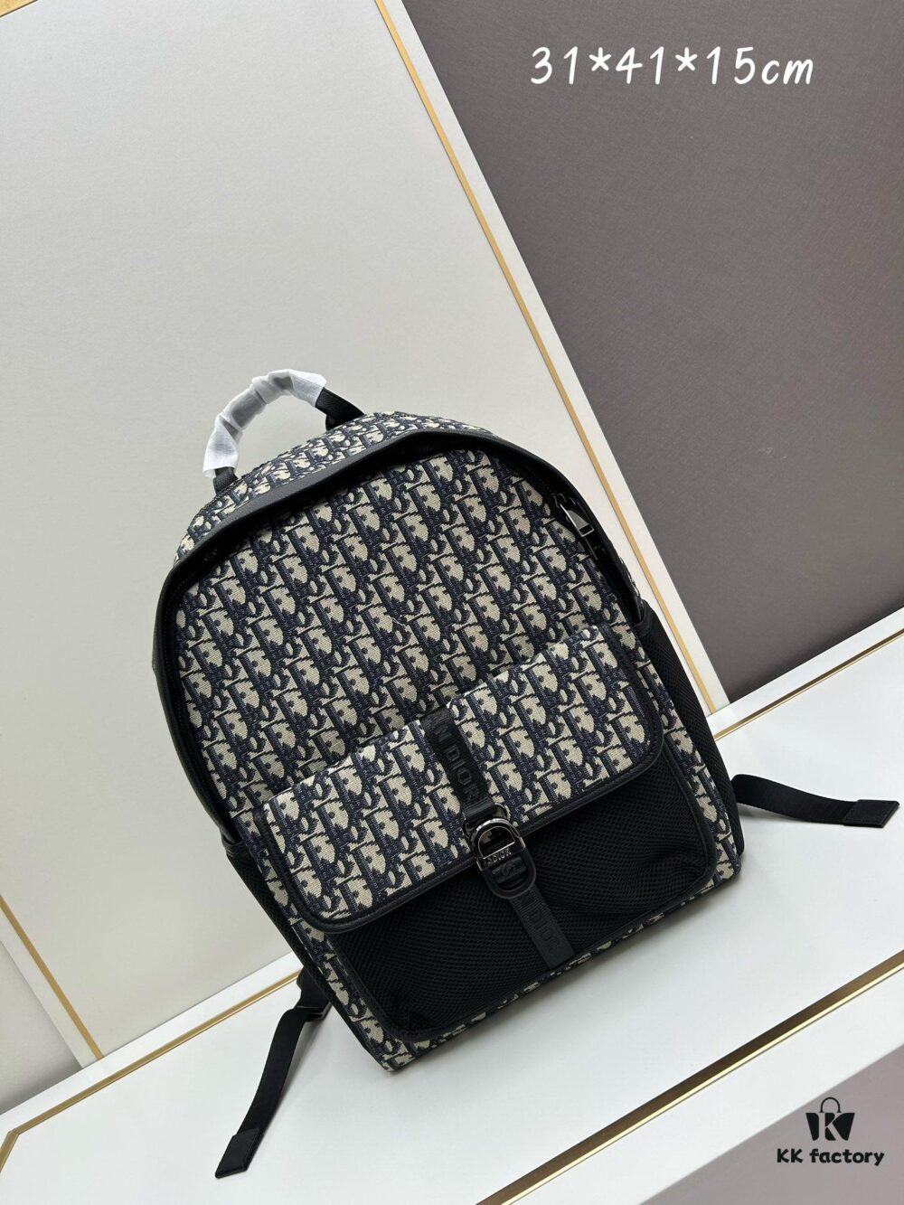 6930a6176e68136f4d9ac271 Dior 8 Backpack in Beige and Black Oblique Print