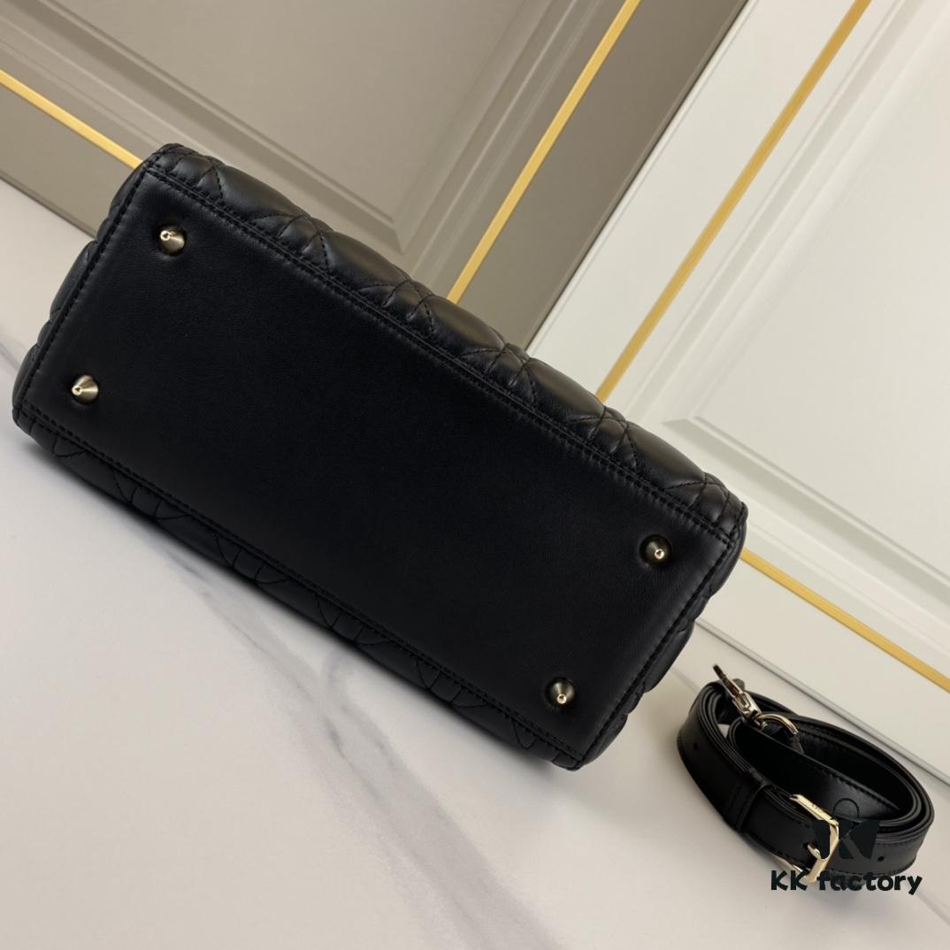 6930a6e56e68136f4d9ac3f7 Black Dior Medium Light Gold Buckle Lambskin Lady Dior Handbag