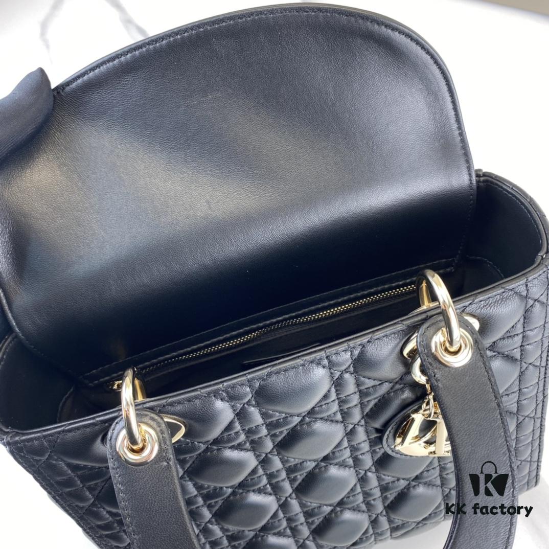 6930a6e76e68136f4d9ac3fa Black Dior Medium Light Gold Buckle Lambskin Lady Dior Handbag