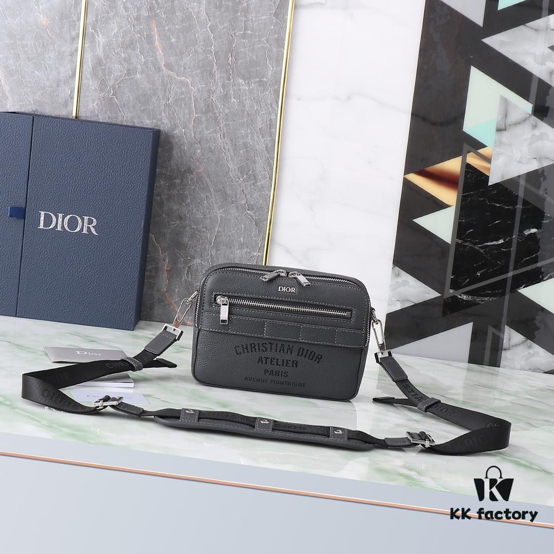 6930a6ee6e68136f4d9ac40c Authentic Dior Crossbody Bag 1SFPO206 (Gray Leather with Silkscreen Logo) - Italian Craftsmanship