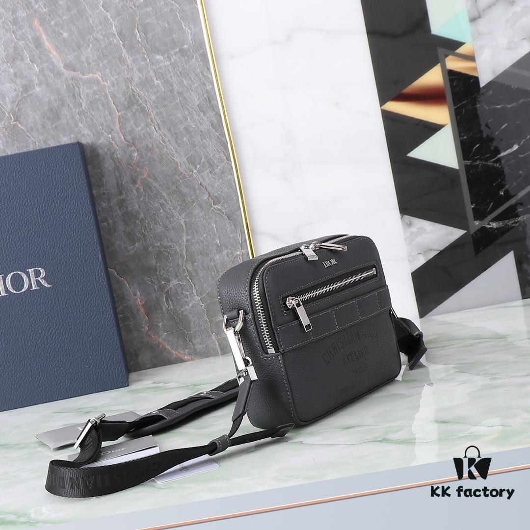 6930a6ef6e68136f4d9ac40d Authentic Dior Crossbody Bag 1SFPO206 (Gray Leather with Silkscreen Logo) - Italian Craftsmanship