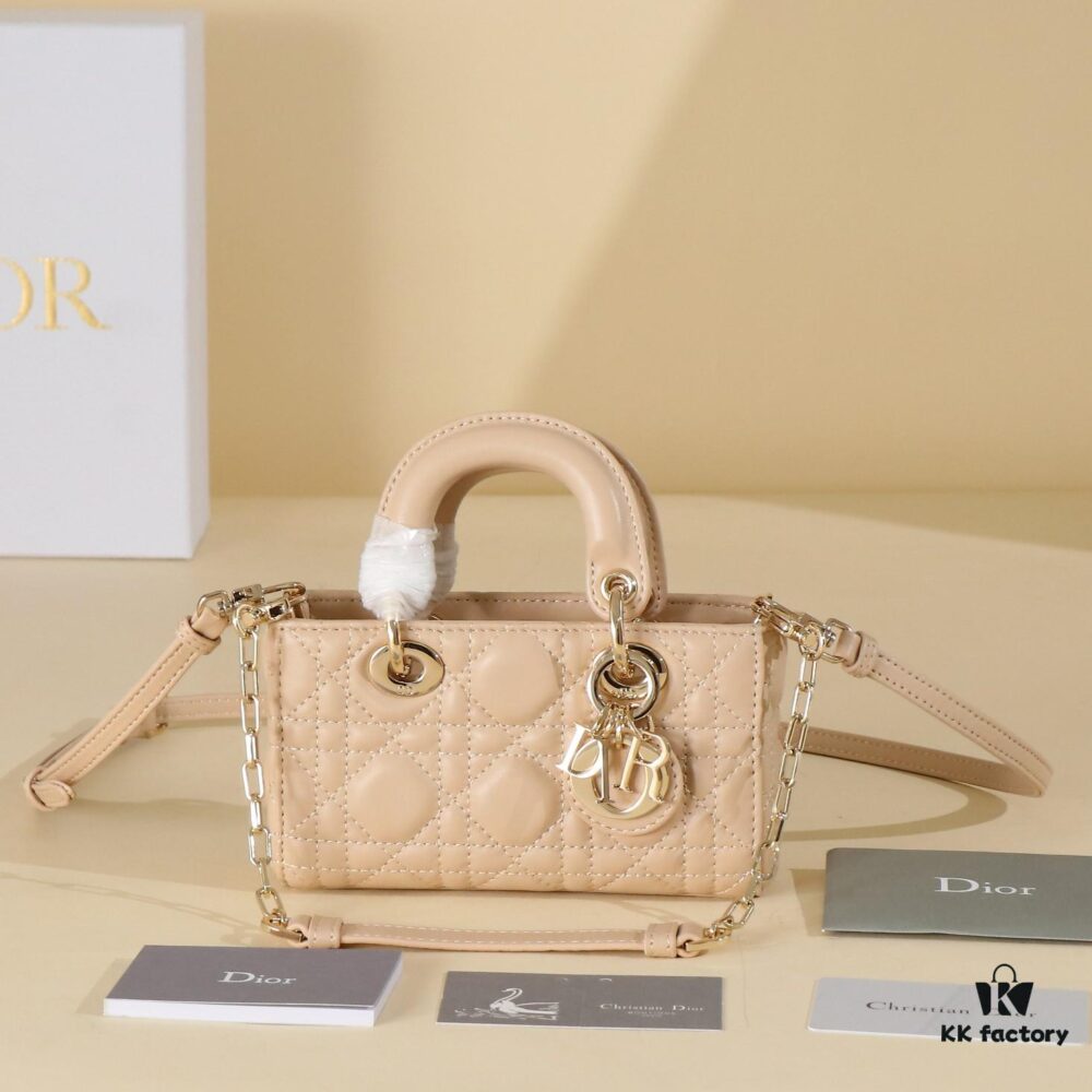6930a7256e68136f4d9ac47f Beige Lambskin Cannage Lady D-Joy Bag
