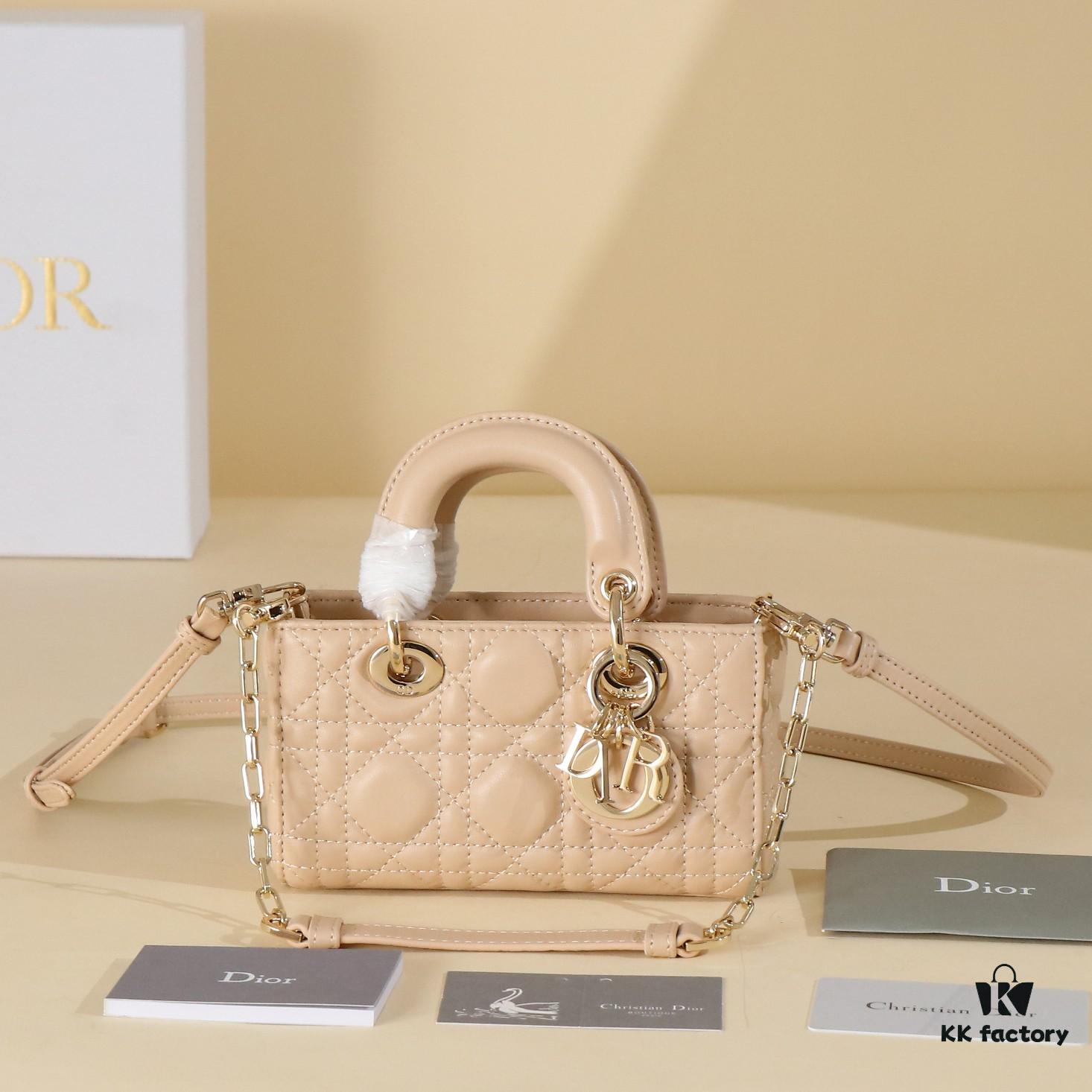 Beige Lambskin Cannage Lady D-Joy Bag
