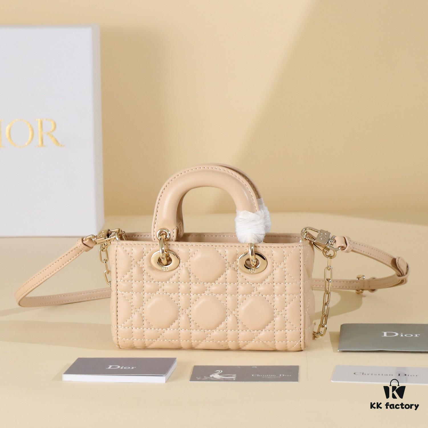 Beige Lambskin Cannage Lady D-Joy Bag