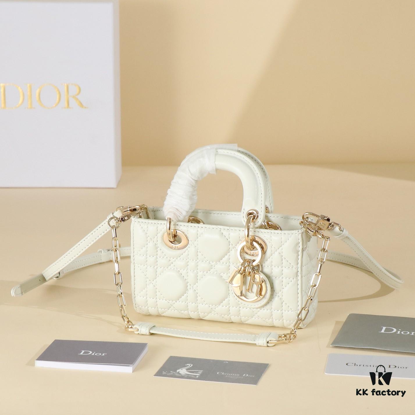6930a7296e68136f4d9ac487 White Lambskin Cannage Pattern Lady D-Joy Bag