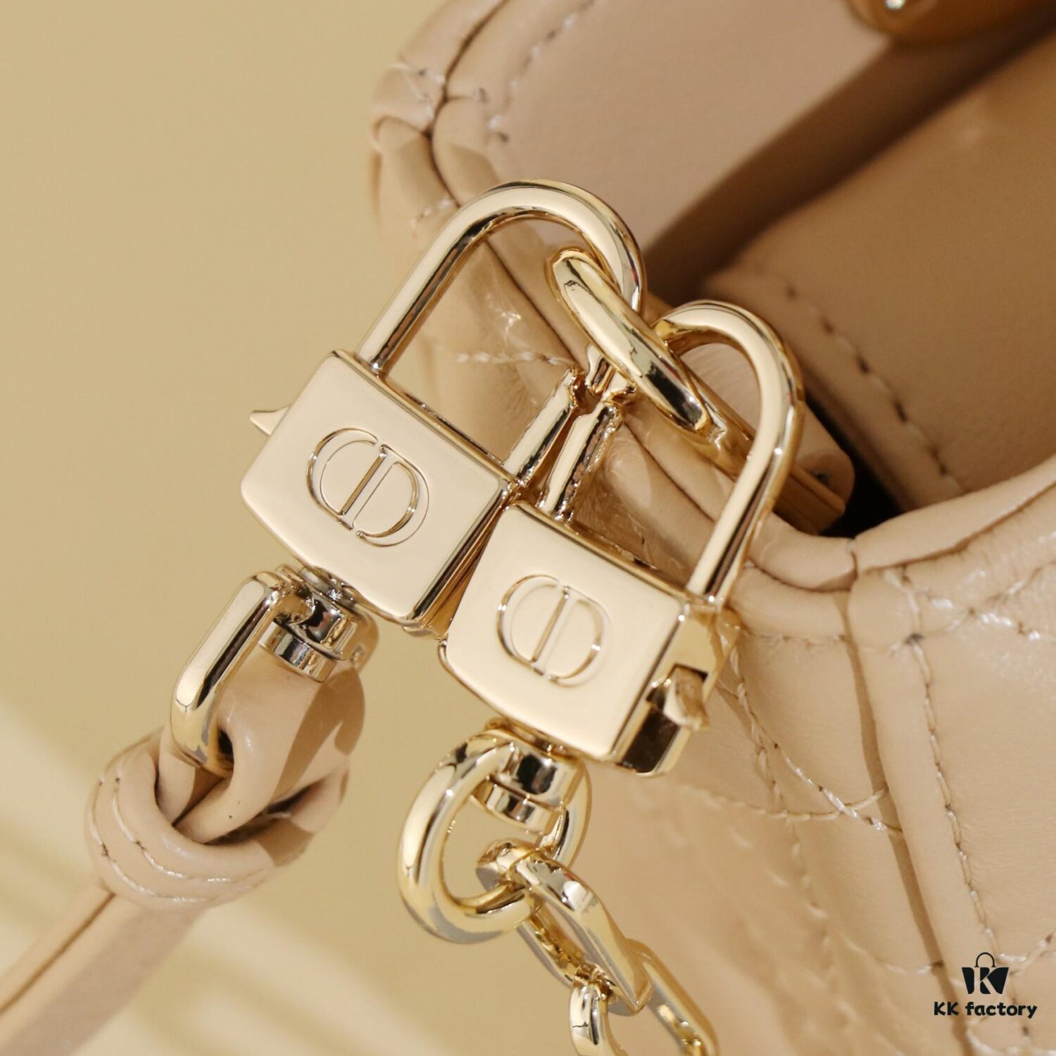 Beige Lambskin Cannage Lady D-Joy Bag