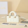 6930a72b6e68136f4d9ac48b White Lambskin Cannage Pattern Lady D-Joy Bag