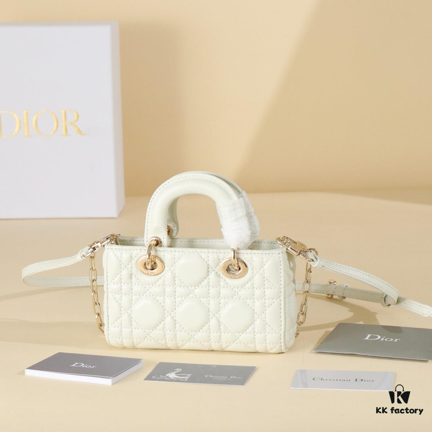 6930a72b6e68136f4d9ac48b White Lambskin Cannage Pattern Lady D-Joy Bag