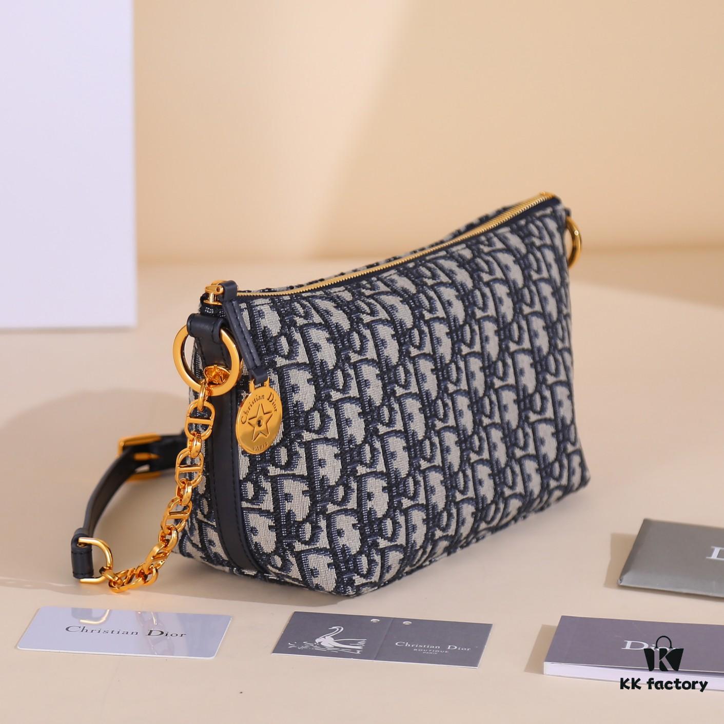 6930a7506e68136f4d9ac4d2 Diorstar Hobo Chain Bag in Blue Oblique Jacquard Fabric