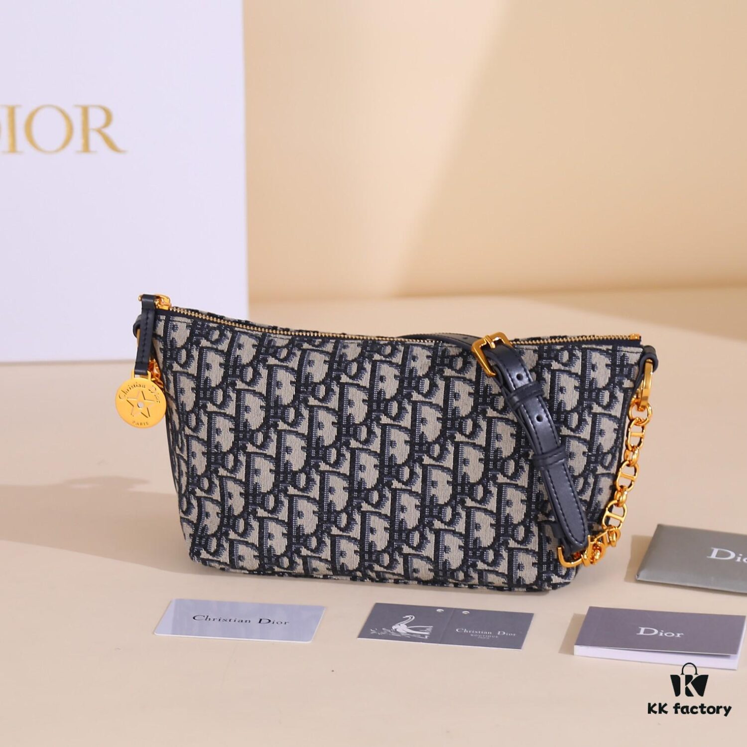 6930a7506e68136f4d9ac4d3 Diorstar Hobo Chain Bag in Blue Oblique Jacquard Fabric