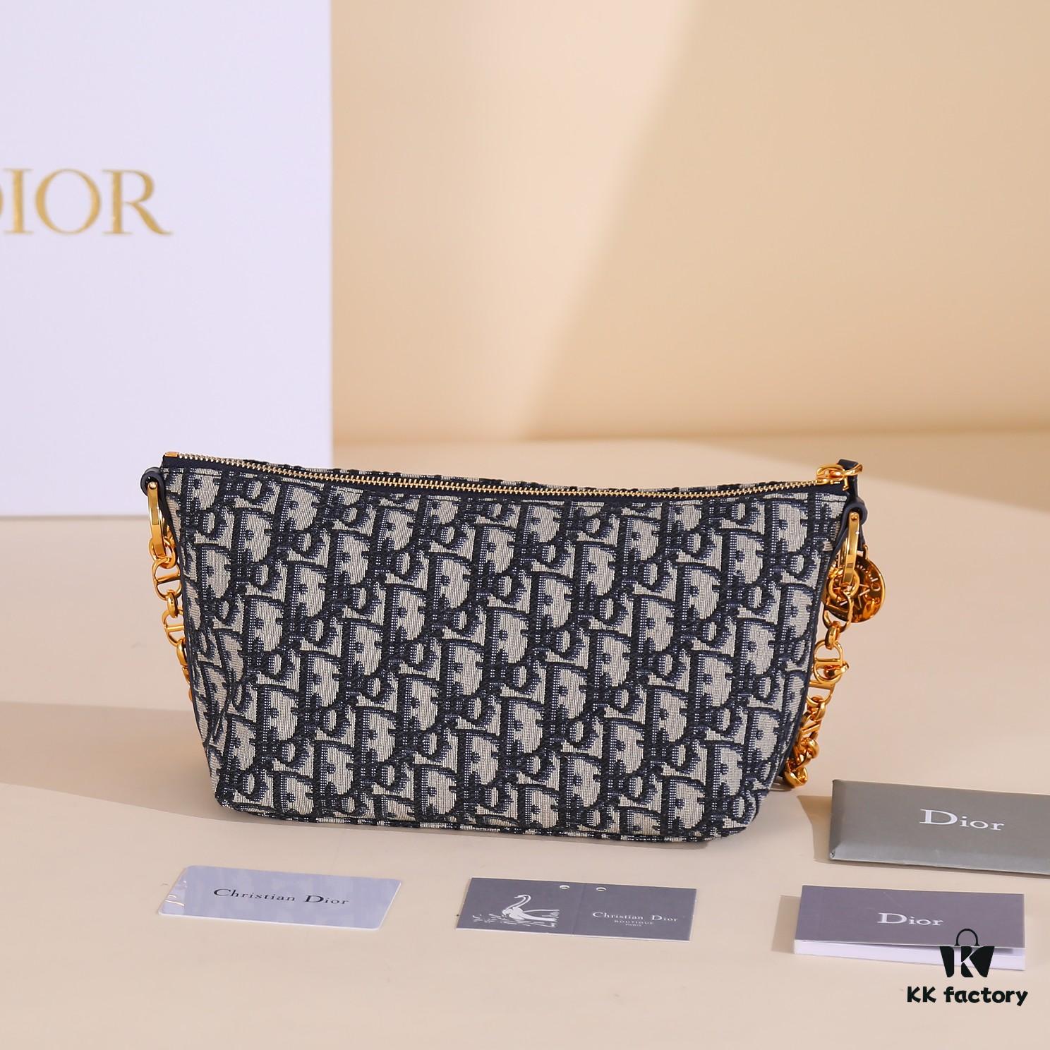 6930a7516e68136f4d9ac4d4 Diorstar Hobo Chain Bag in Blue Oblique Jacquard Fabric