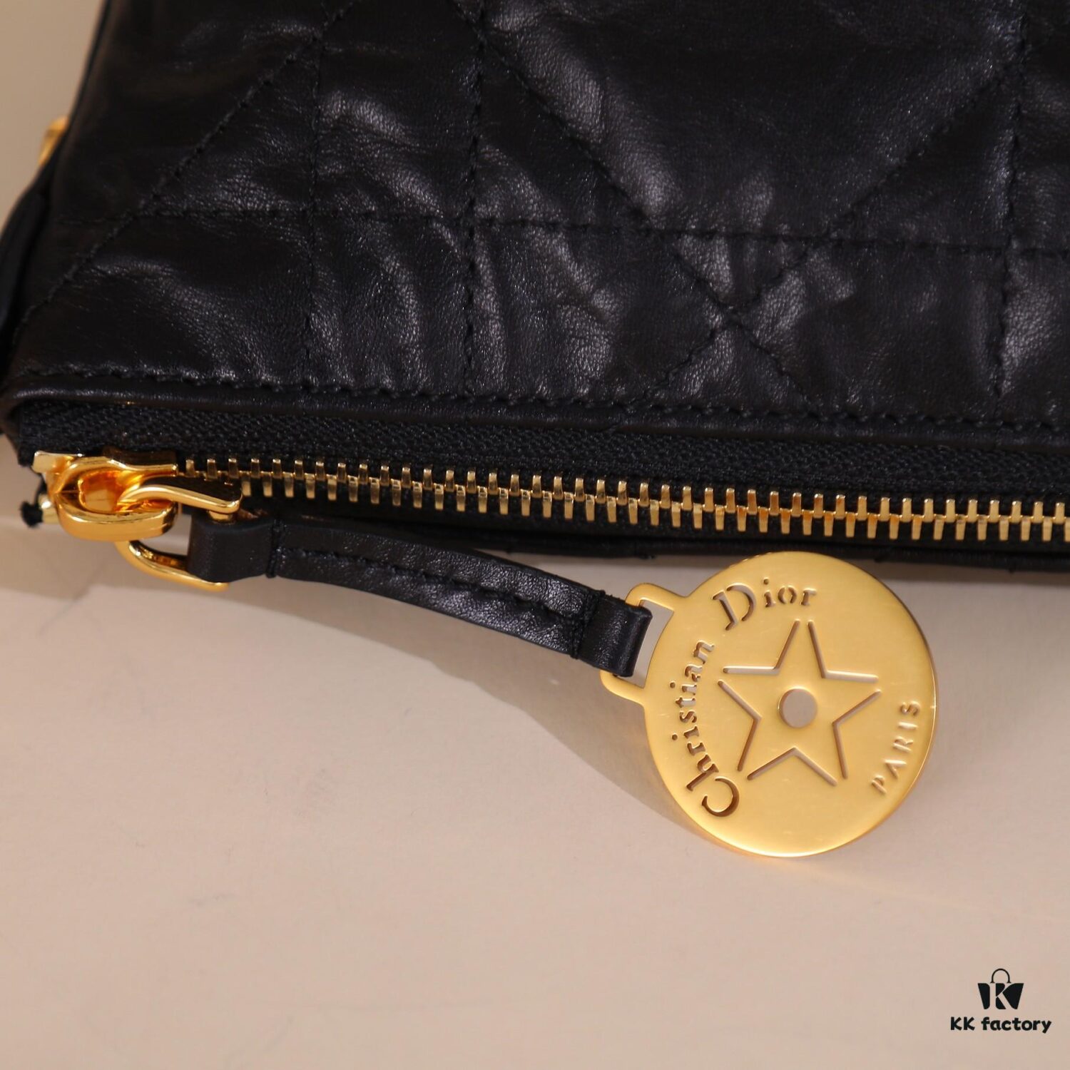 DiorStar Hobo Chain Bag in Black Crinkled Calfskin with Cannage Pattern