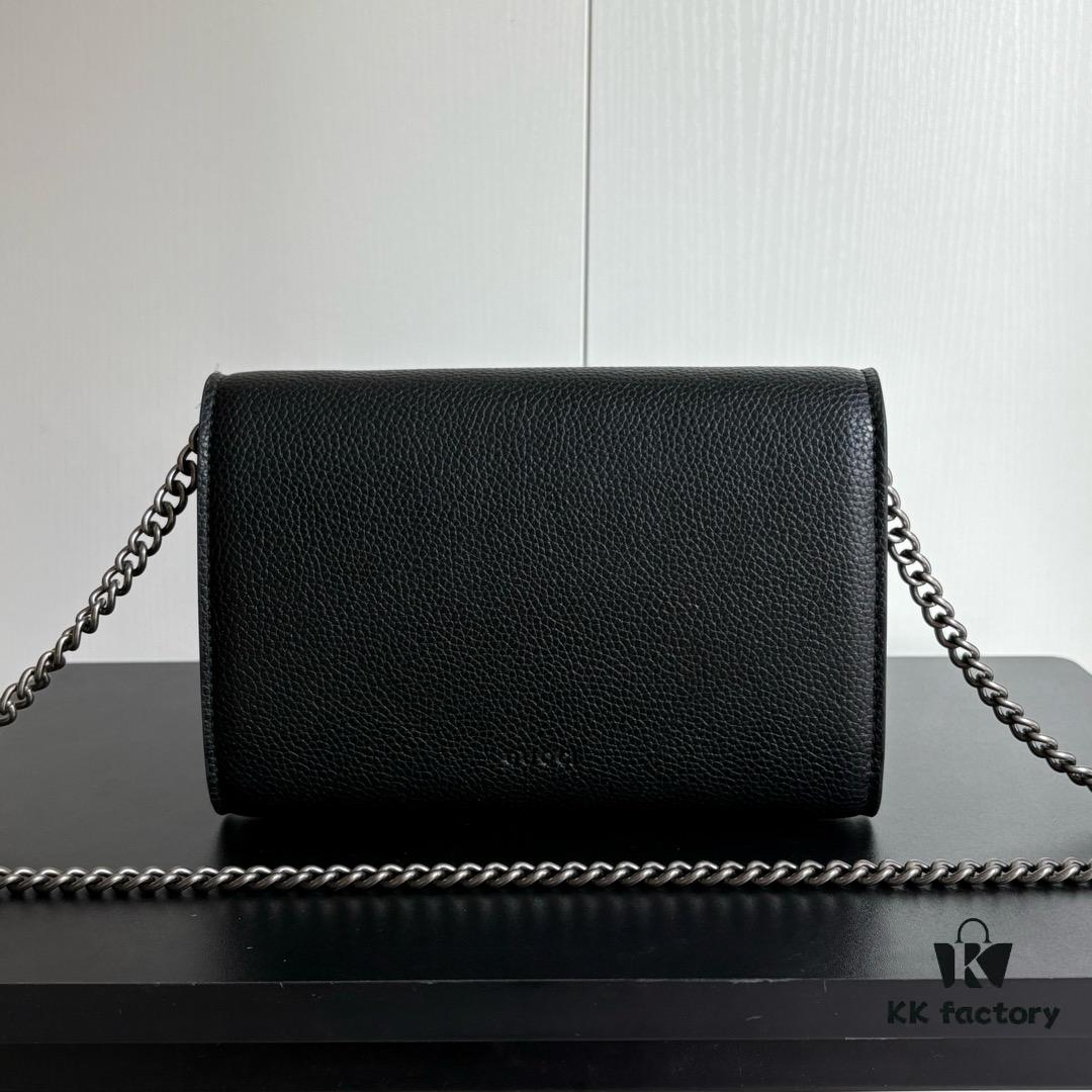 6930a95b6e68136f4d9ac8e9 Real-shot #With Box - GG Dionysus WOC Chain Mini Handbag/Wallet in Black Full Leather with Horsehead Spur Closure and Flip Design