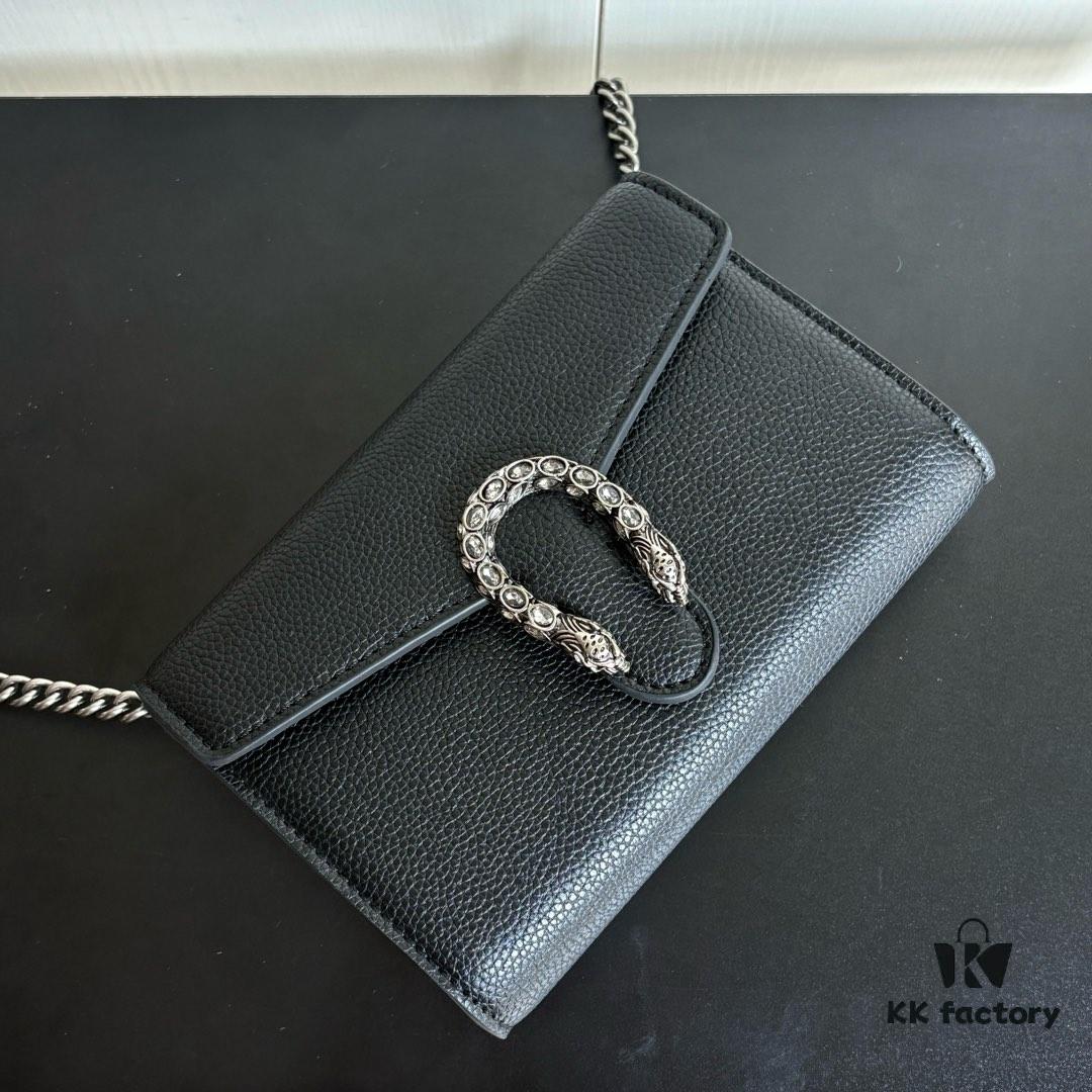 6930a95c6e68136f4d9ac8ea Real-shot #With Box - GG Dionysus WOC Chain Mini Handbag/Wallet in Black Full Leather with Horsehead Spur Closure and Flip Design