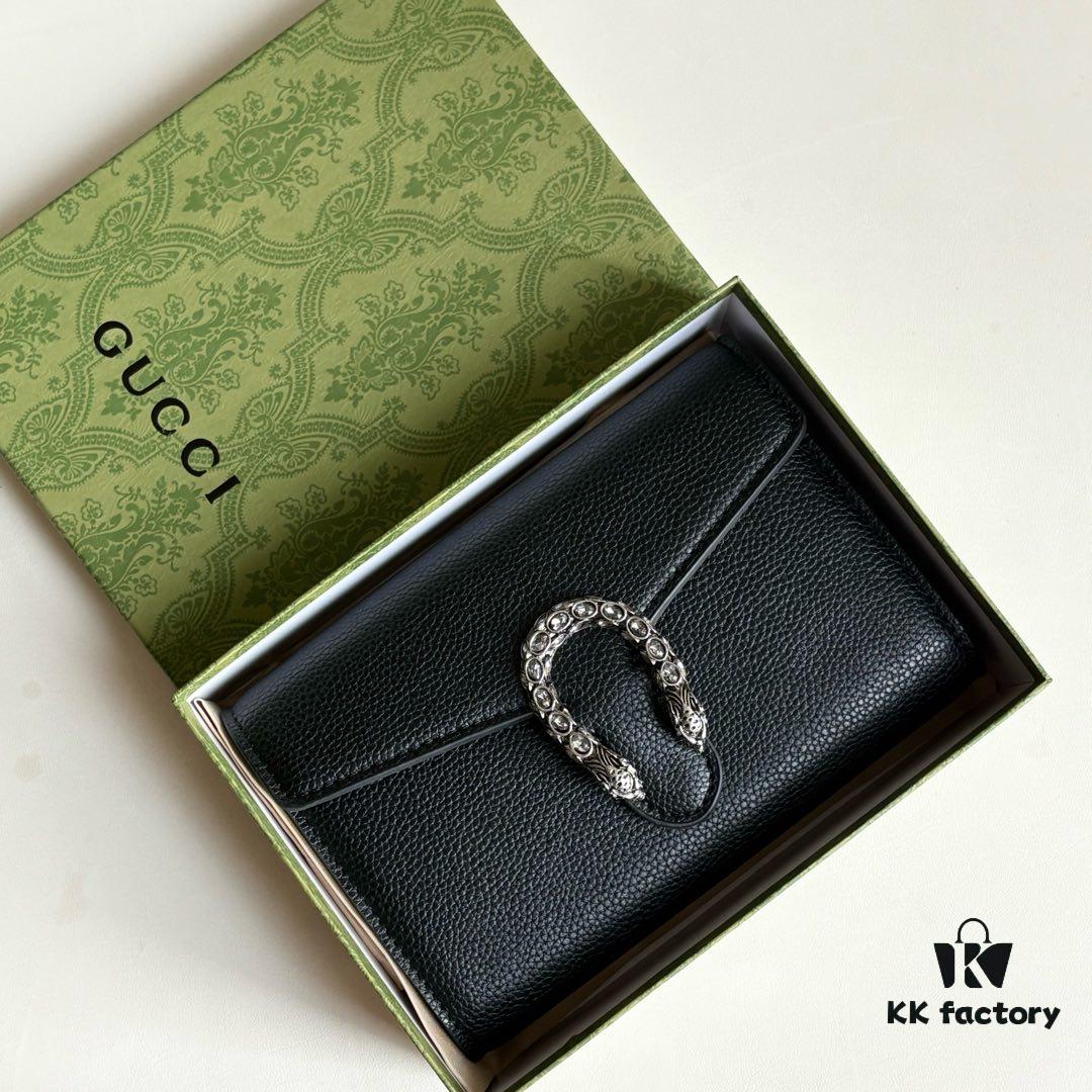 6930a95e6e68136f4d9ac8ee Real-shot #With Box - GG Dionysus WOC Chain Mini Handbag/Wallet in Black Full Leather with Horsehead Spur Closure and Flip Design