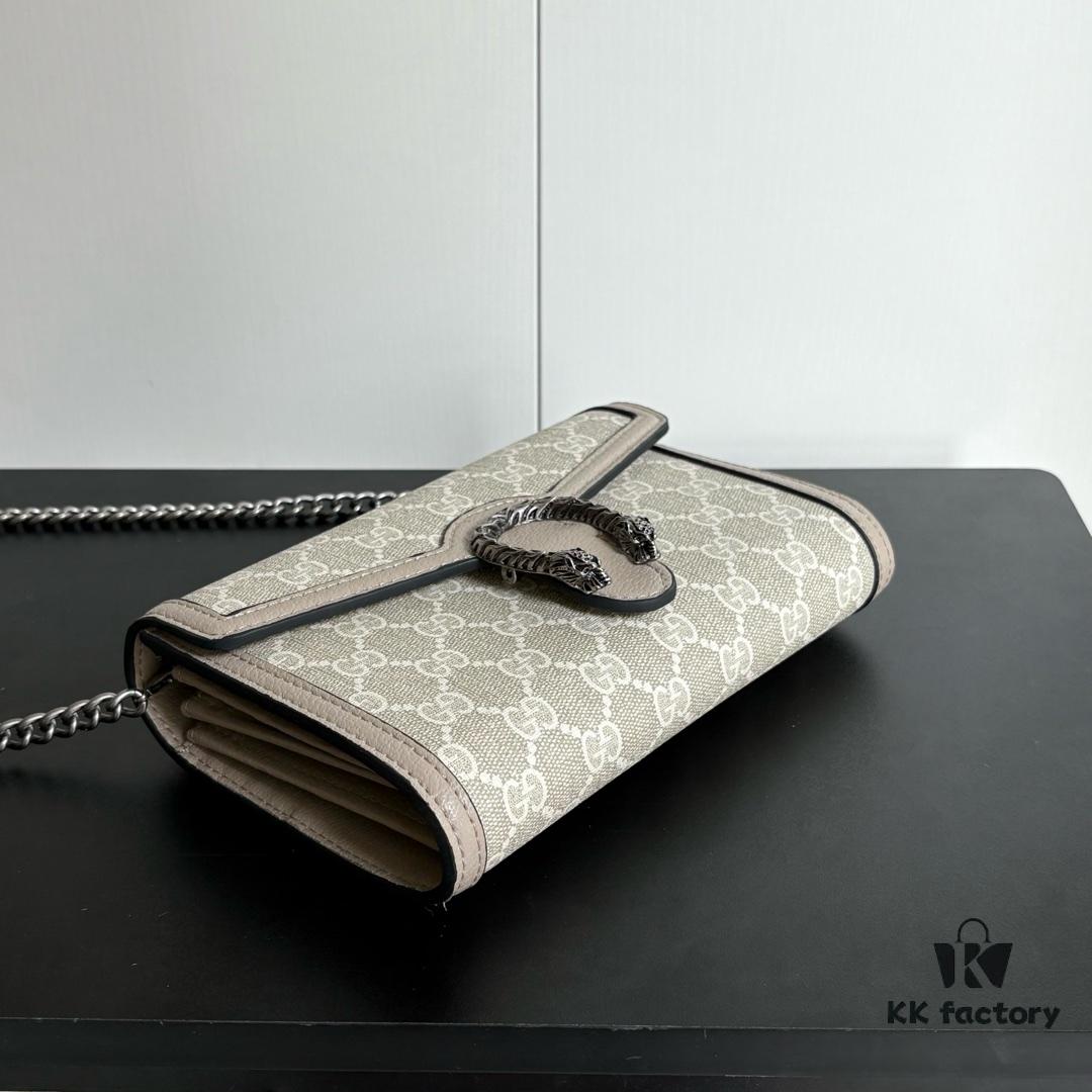 6930a95e6e68136f4d9ac8f2 GG Dionysus WOC Chain Mini Handbag / Wallet in Oatmeal with Horsebit Closure and Flip Design