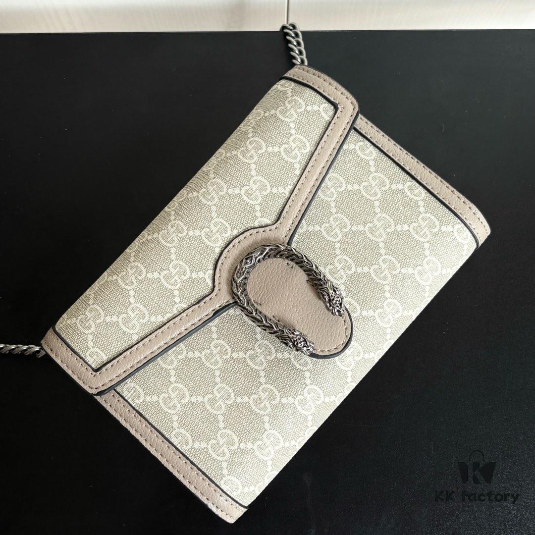 6930a9606e68136f4d9ac8f3 GG Dionysus WOC Chain Mini Handbag / Wallet in Oatmeal with Horsebit Closure and Flip Design