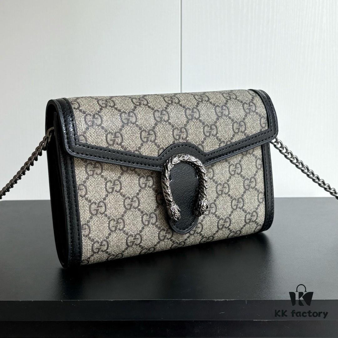 6930a9636e68136f4d9ac8fb Gucci Dionysus WOC Chain Mini Handbag / Wallet with Tiger Head Spur Closure and Flip Design