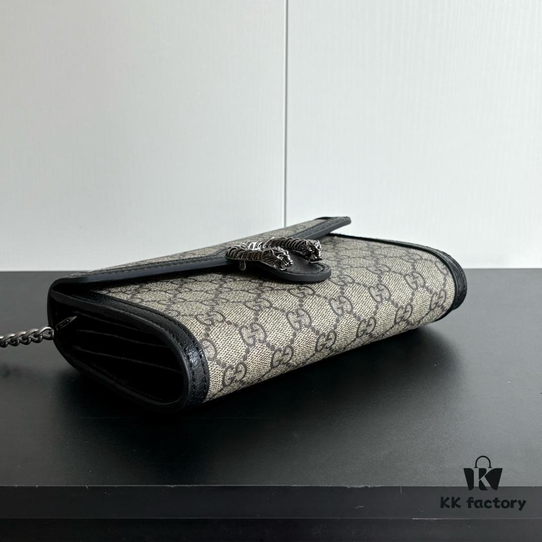 6930a9636e68136f4d9ac8fc Gucci Dionysus WOC Chain Mini Handbag / Wallet with Tiger Head Spur Closure and Flip Design