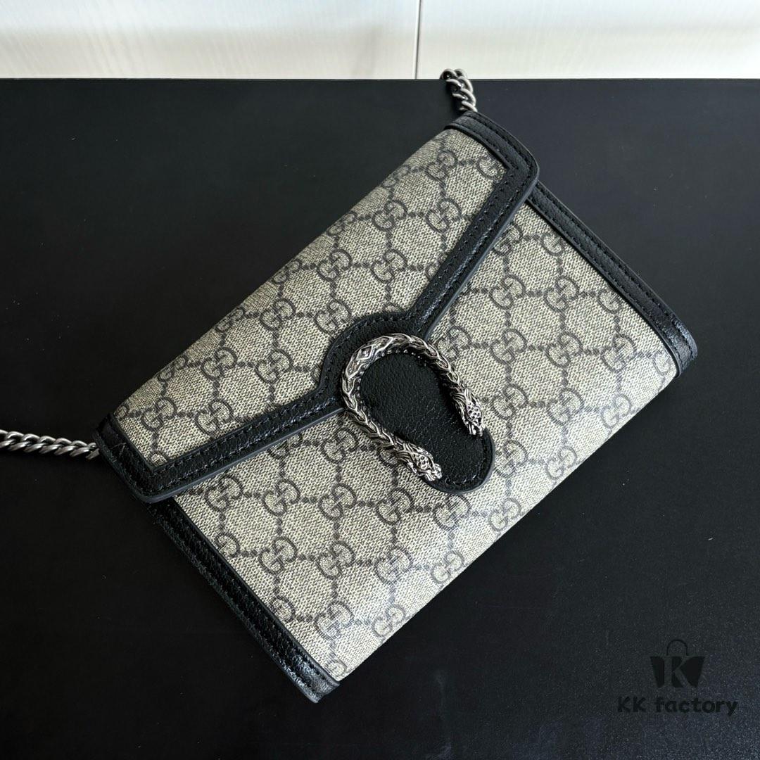 6930a9636e68136f4d9ac8fd Gucci Dionysus WOC Chain Mini Handbag / Wallet with Tiger Head Spur Closure and Flip Design