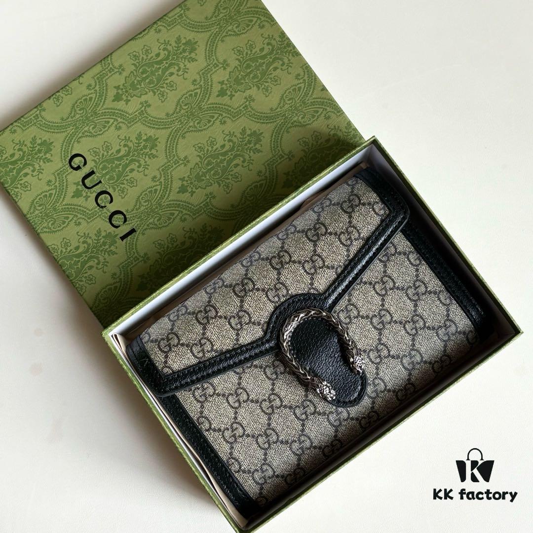 6930a9666e68136f4d9ac900 Gucci Dionysus WOC Chain Mini Handbag / Wallet with Tiger Head Spur Closure and Flip Design