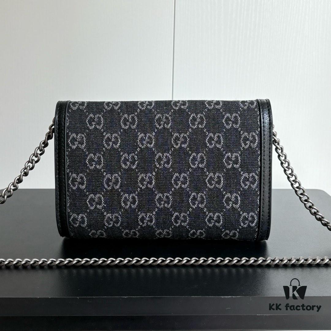 6930a96c6e68136f4d9ac90c Authentic #With Box - GG Dionysus WOC Chain Mini Handbag / Wallet in Black Denim, Style No. 401231, 20×13×6cm