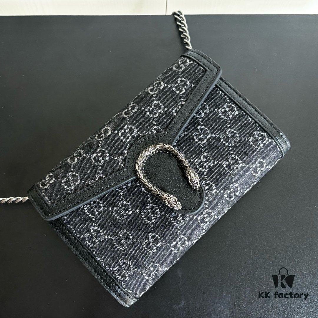 6930a96d6e68136f4d9ac90e Authentic #With Box - GG Dionysus WOC Chain Mini Handbag / Wallet in Black Denim, Style No. 401231, 20×13×6cm