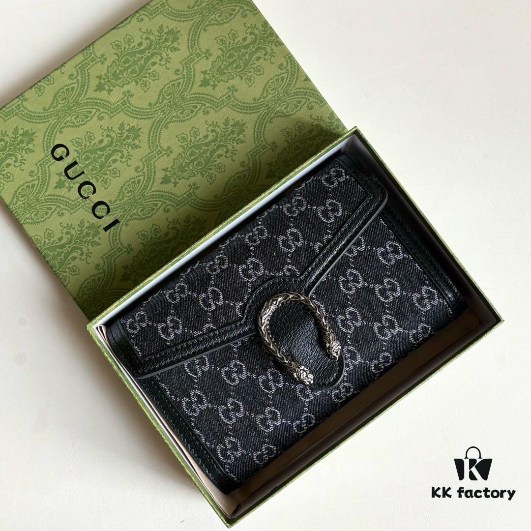 6930a96e6e68136f4d9ac911 Authentic #With Box - GG Dionysus WOC Chain Mini Handbag / Wallet in Black Denim, Style No. 401231, 20×13×6cm
