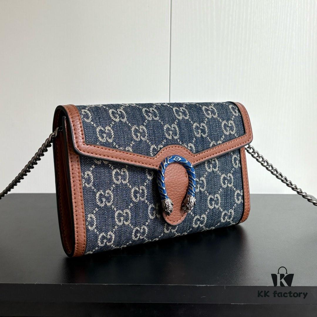 6930a9706e68136f4d9ac913 Authentic #With Box - GG Dionysus WOC Chain Mini Handbag/Wallet in Blue Denim, Style No. 401231, Size: 20×13×6cm