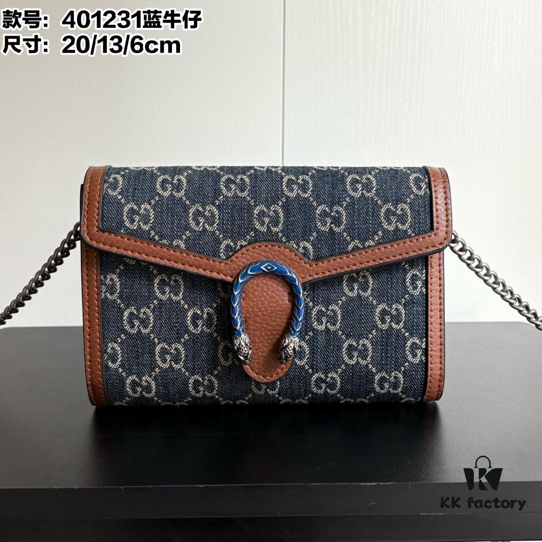 6930a9706e68136f4d9ac914 Authentic #With Box - GG Dionysus WOC Chain Mini Handbag/Wallet in Blue Denim, Style No. 401231, Size: 20×13×6cm